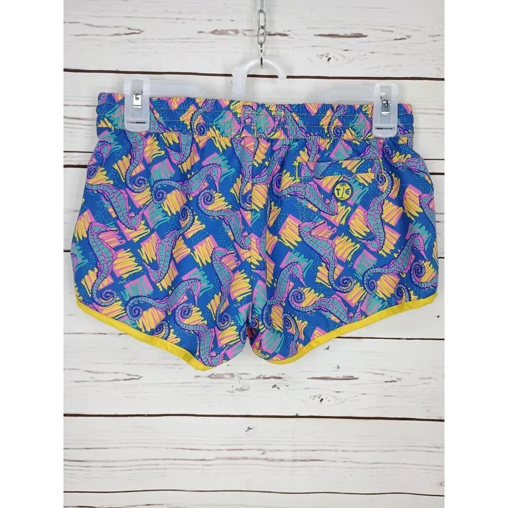 TIPSY ELVES Women Shorts Sz XS Multicolor‎ Seahorse Print Beach Pocket Running